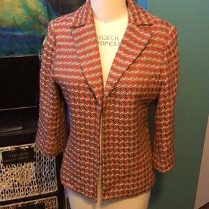 Vintage Bob Makie studio rust orange cropped tweed jacket. 3/4 sleeve blazer